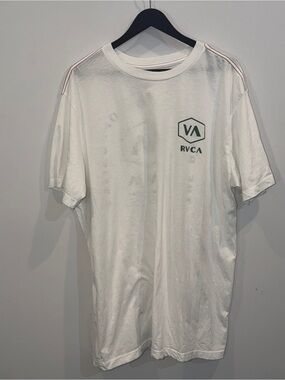 RVCA White Short Sleeve Tee with Green Logo